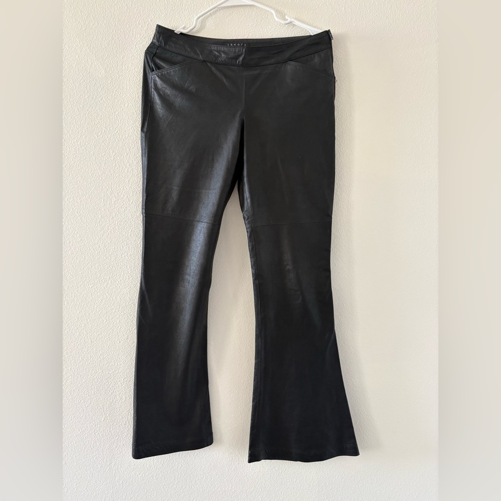 Theory 100% Lamb Leather Flare Leg Pants